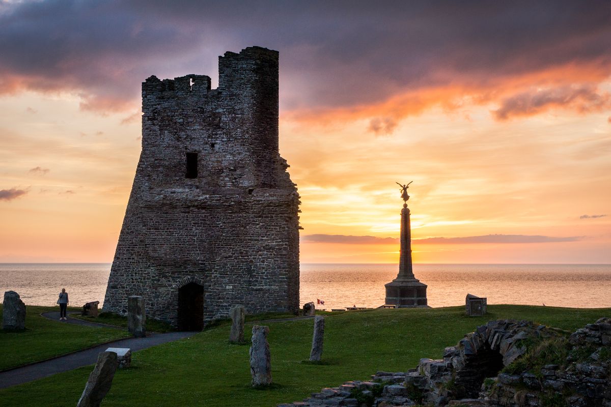 The castle at Aberystwyth, Wales during a sunset