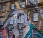 Private business property's exterior wall with 'abstract' mural painted,  experiment in alternate exterior paint?