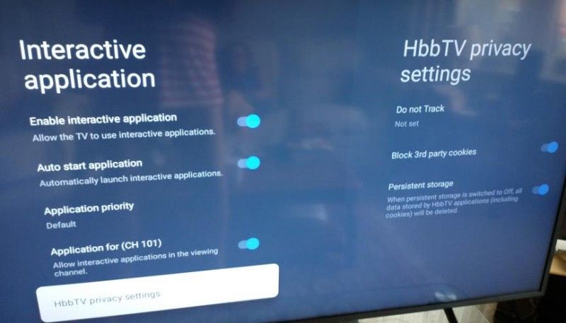Showing options under HbbTV settings